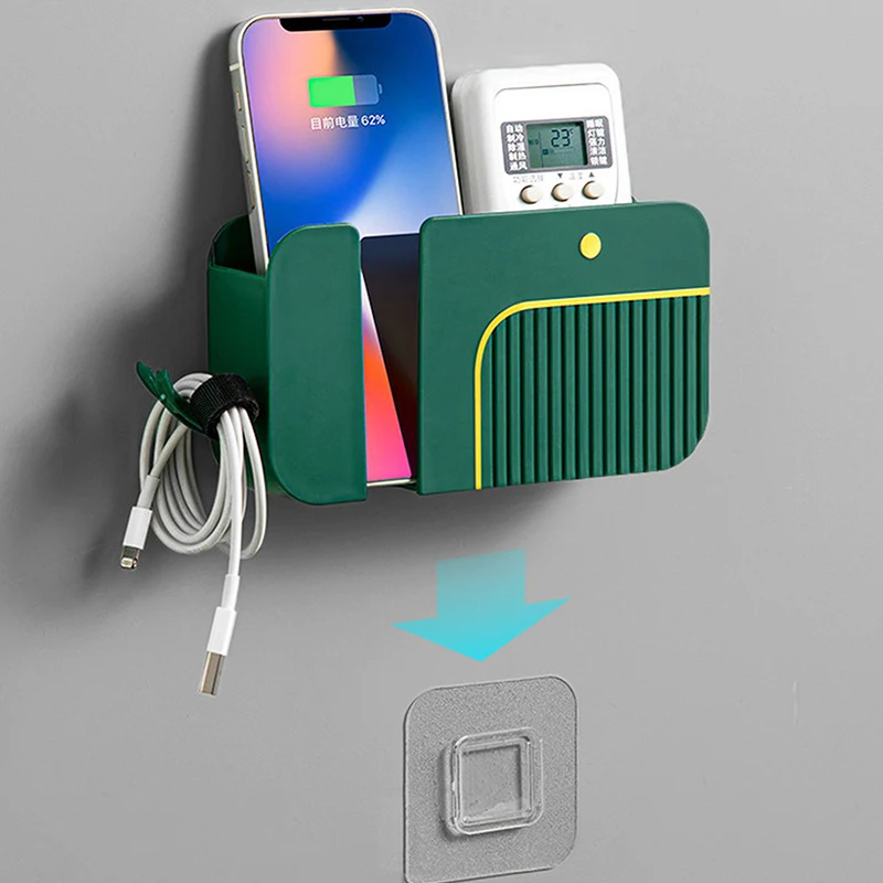 2 In 1 Wall-mounted Mobile Phone Remote Control Storage Box Multifunctional Punch-free Storage Rack Wall Debris Storage Holders