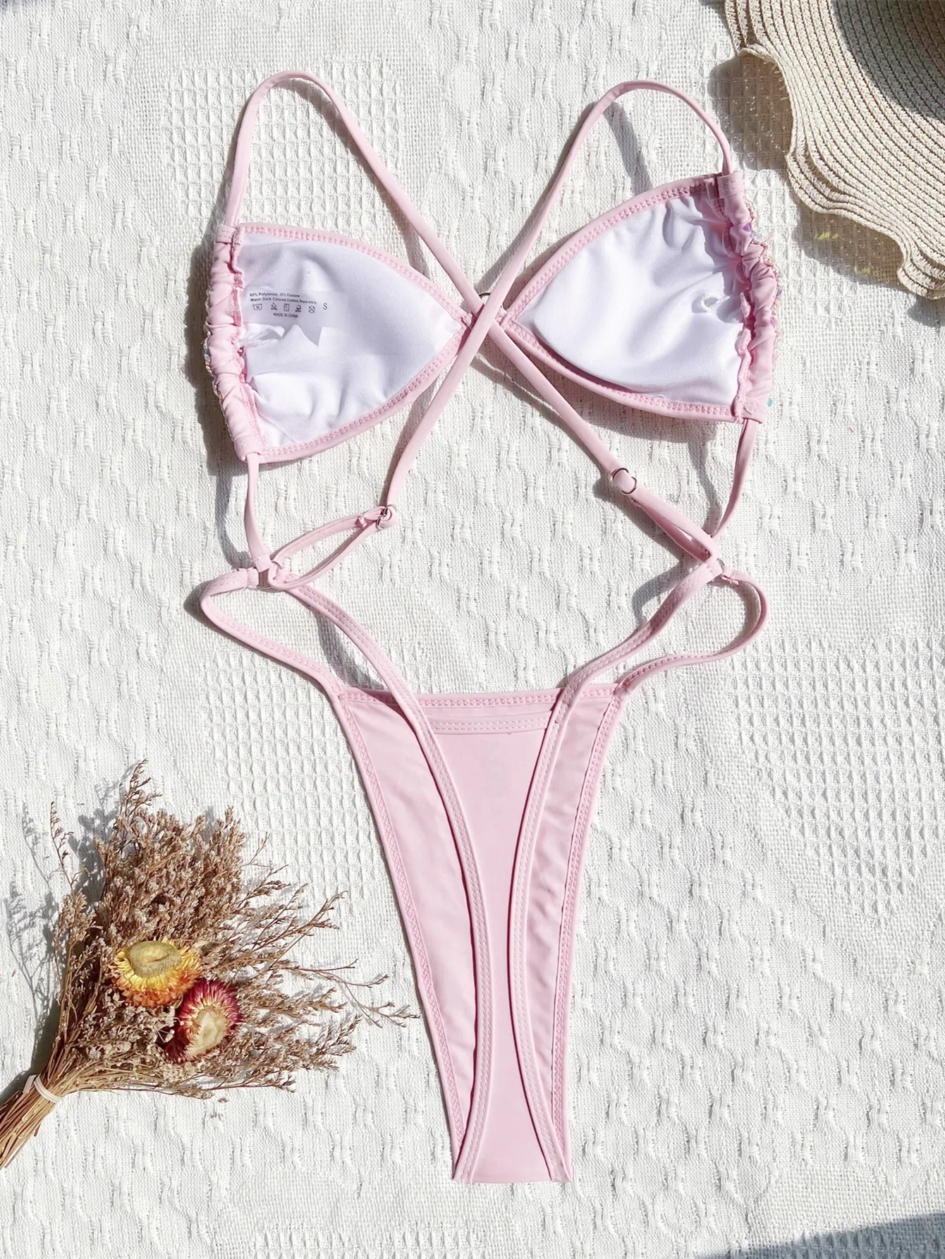 2025 New Sexy Hollow Out One Piece Swimsuit Micro Thong Mini Women Swimwear Shiny Sequins Patchwork Bather Bathing Suit Monokini