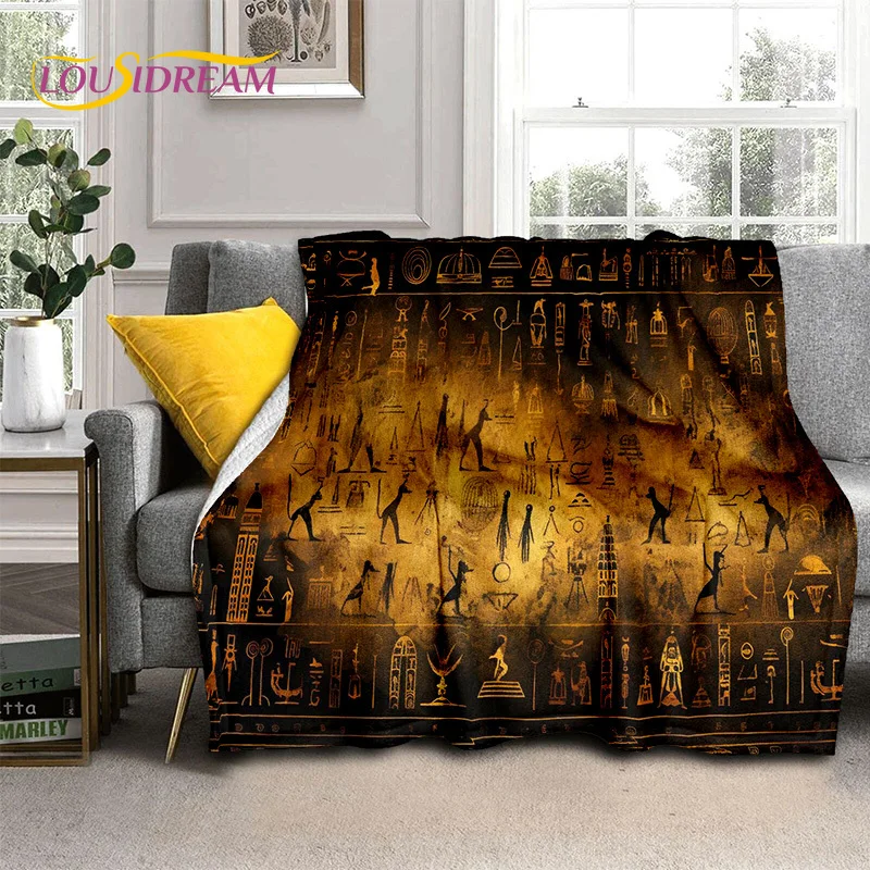 2025 Ancient Egypt Hieroglyphic Mythology Wall Painting Blanket,Soft Throw Blanket for Home Bedroom Bed Sofa Cover Child Gift