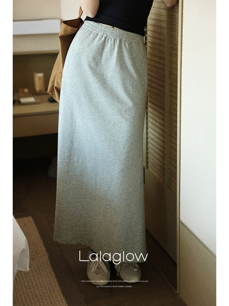 

Юбка миди Lalaglow из чистого хлопка с эластичным поясом, повседневная летняя длинная юбка, женская базовая прямая юбка для офиса