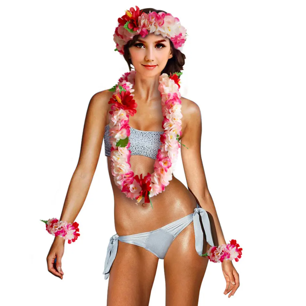 

4 Pcs Simulation Wreath Set Decorative Items Hawaiian Luau Flower Leis Pool Party