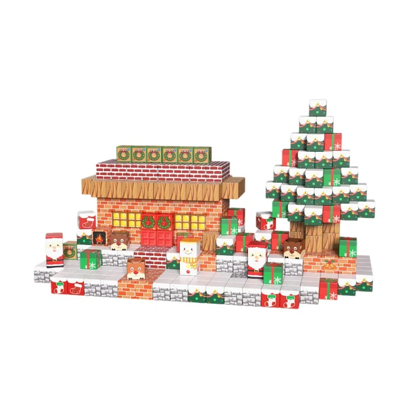 45 قطعة كتل مغناطيسية مجموعات صندوق حديد محمول طفل بناء اللعب مشهد عيد الميلاد بناء المغناطيس العالم نموذج الجذعية مكعبات الحسية الهدايا