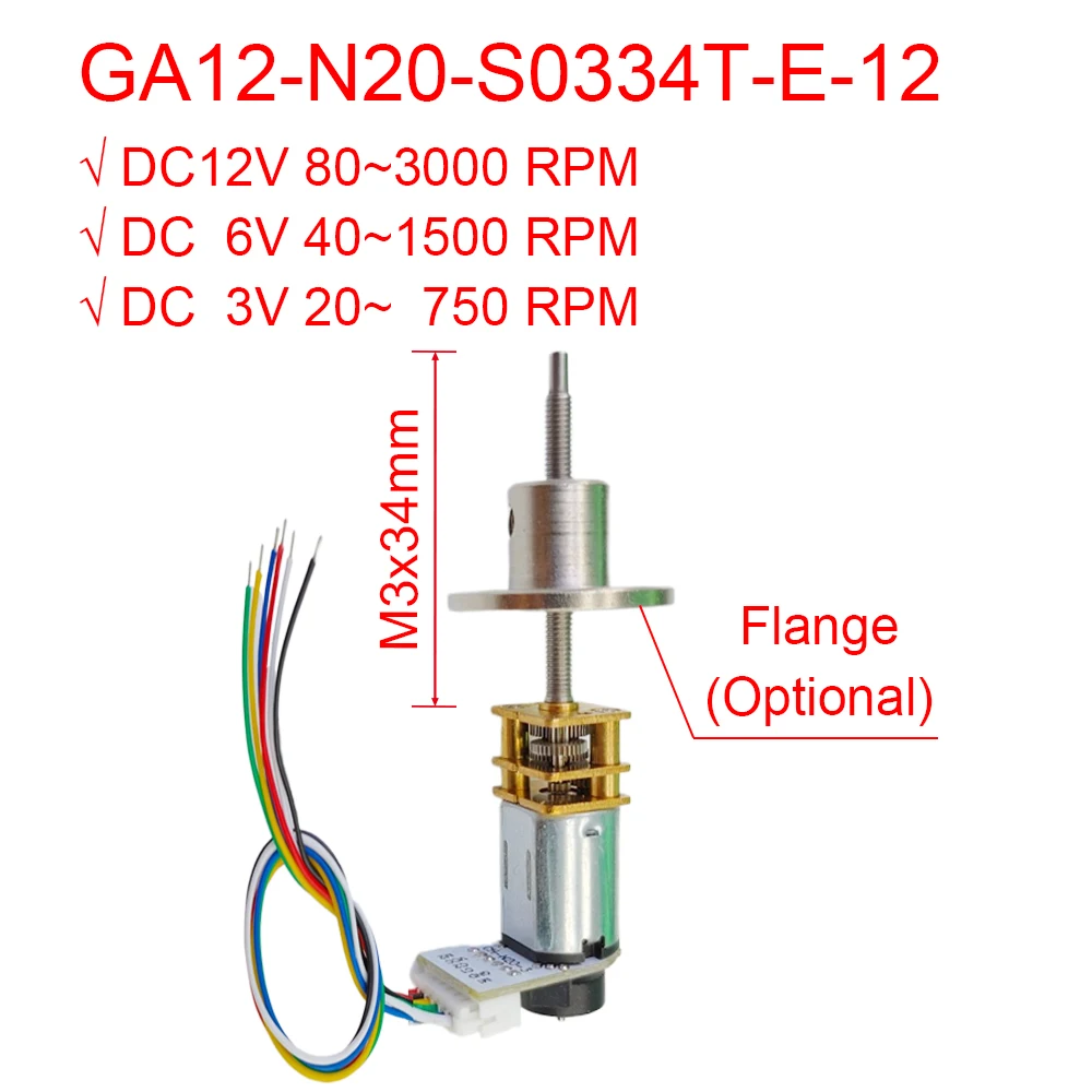 

GA12 N20 M3 * 34mm DC 12V Gear Motor with Encoder 9V 5V 3V Thread Shaft Mini Micro Metal Gearwheel 30 3000 RPM 7PPR Hall Sensor