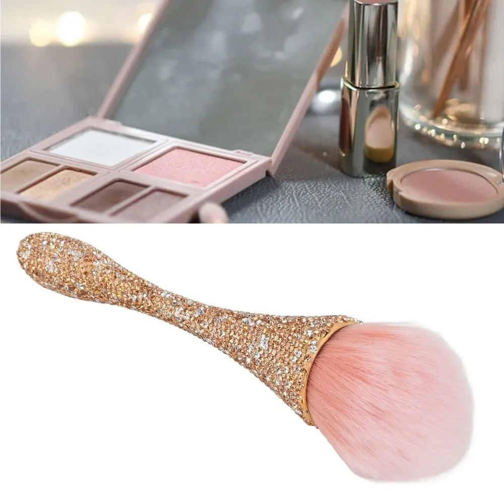 Soft Nylon Hair Nail Dust Cleansing Brush Prevent Deformation Comfortable Grip Nail Powder Remover Brush Shiny Rhinestones