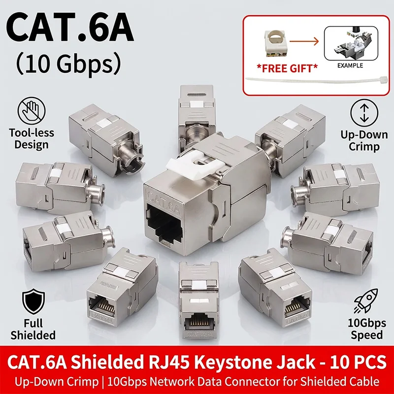 

Сетевой разъем Cat6A RJ45 Keystone Jack, экранированный, без инструментов, без прокола, 10 Гбит/с, для экранированных кабелей и настенных панелей