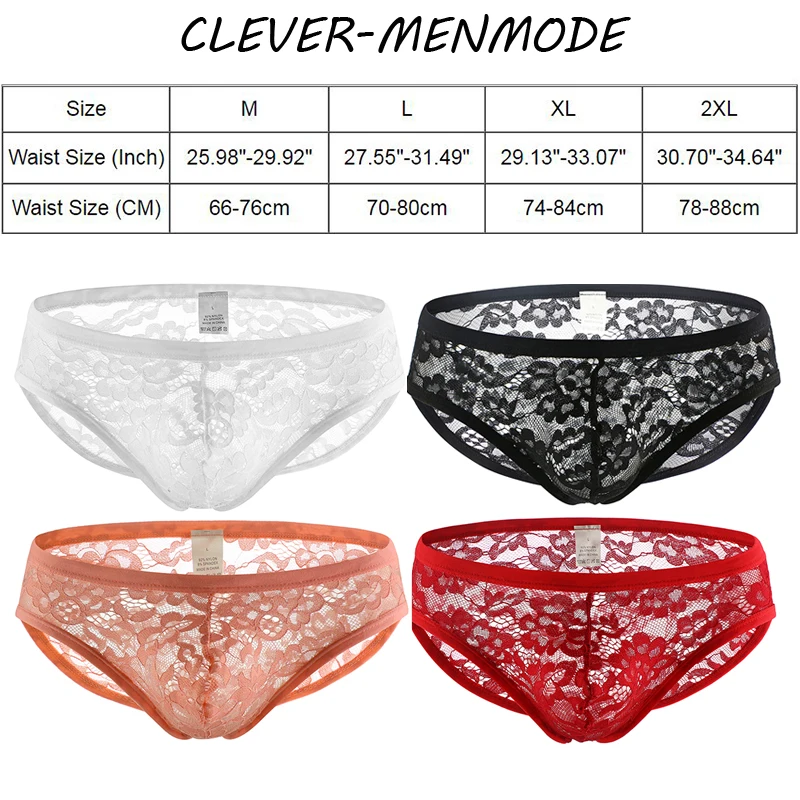 Men\'s Sexy Lace Ultra-Thin Transparent Briefs Low Rise Sheer Lingerie Men Penis Bag Mini Panties Breathable Bikini Sissy Costume