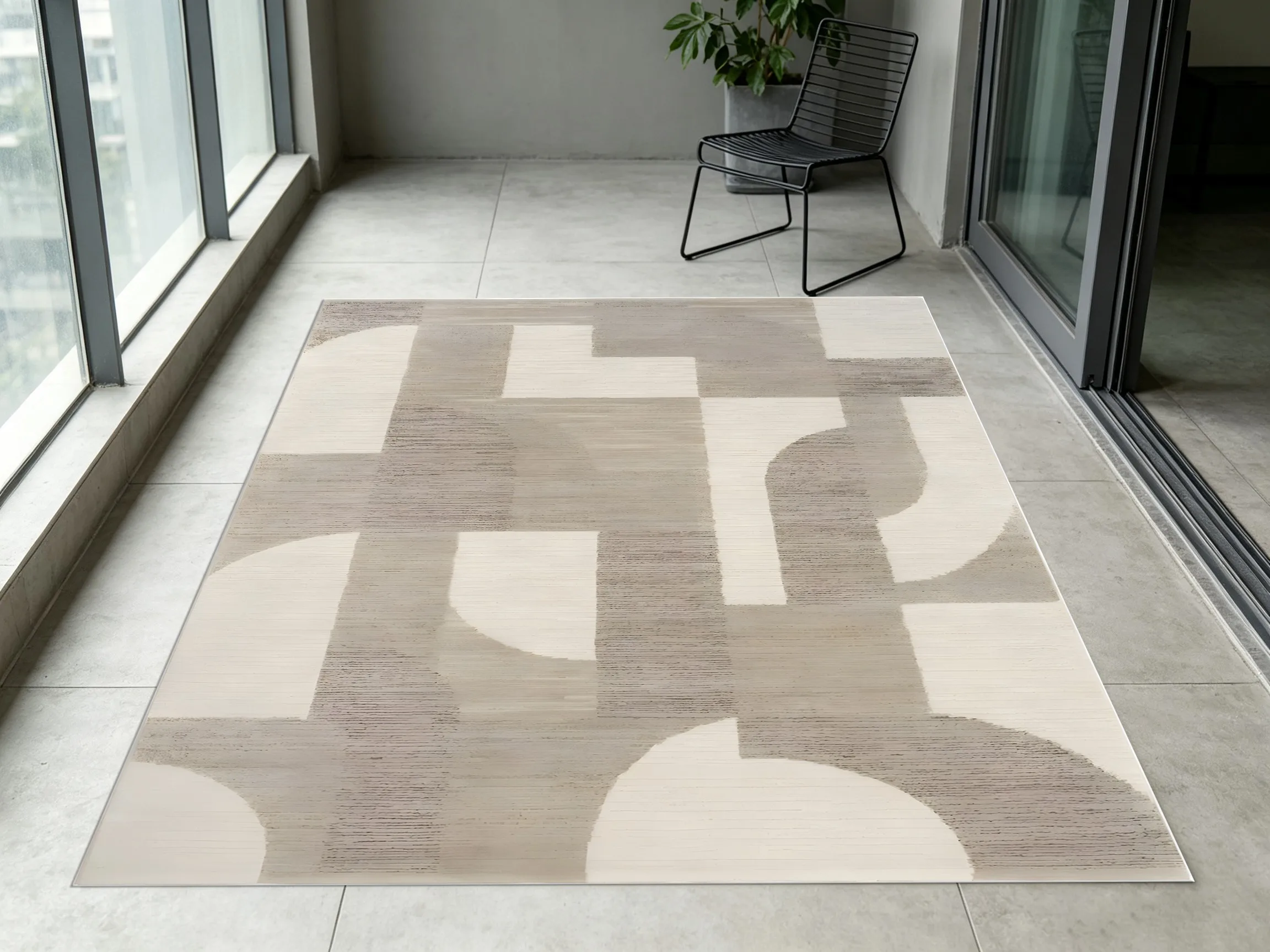 Milky Coffee Minimalist Geometric Patchwork Wabi-Sabi Velvet Area Rug, Soft Touch for Living Room Bedroom Home Decor