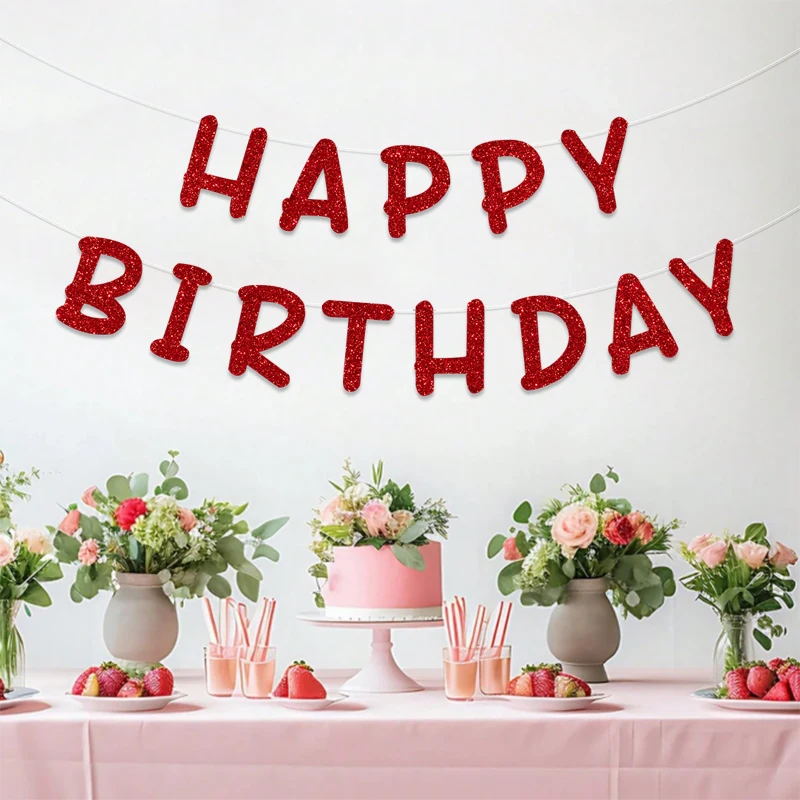 Glitzerndes Happy Birthday-Banner, Männer und Frauen, Babyparty, Geburtstagsfeier, Hintergrund, Wanddekorationszubehör – Detail 7
