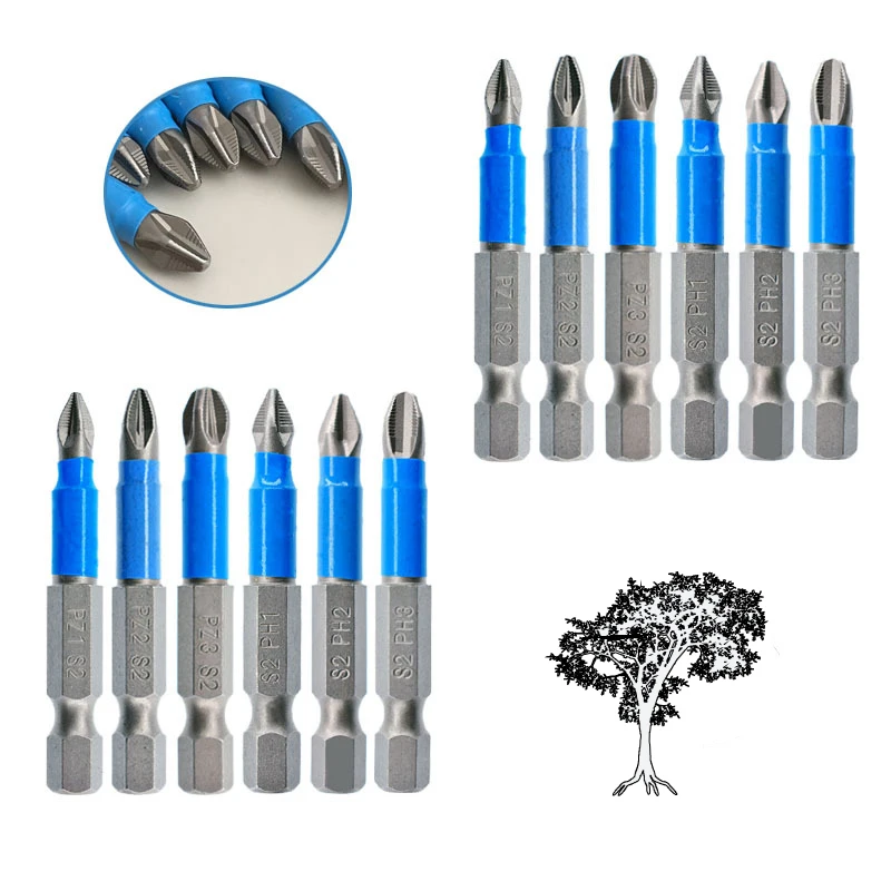 12pcs Anti Non-slip Screwdriver Bit Set S2 Alloy Steel Screwdriver Magnetic Electric Impact 50mm PH1/PH2/PH3/PZ1/PZ2/PZ3