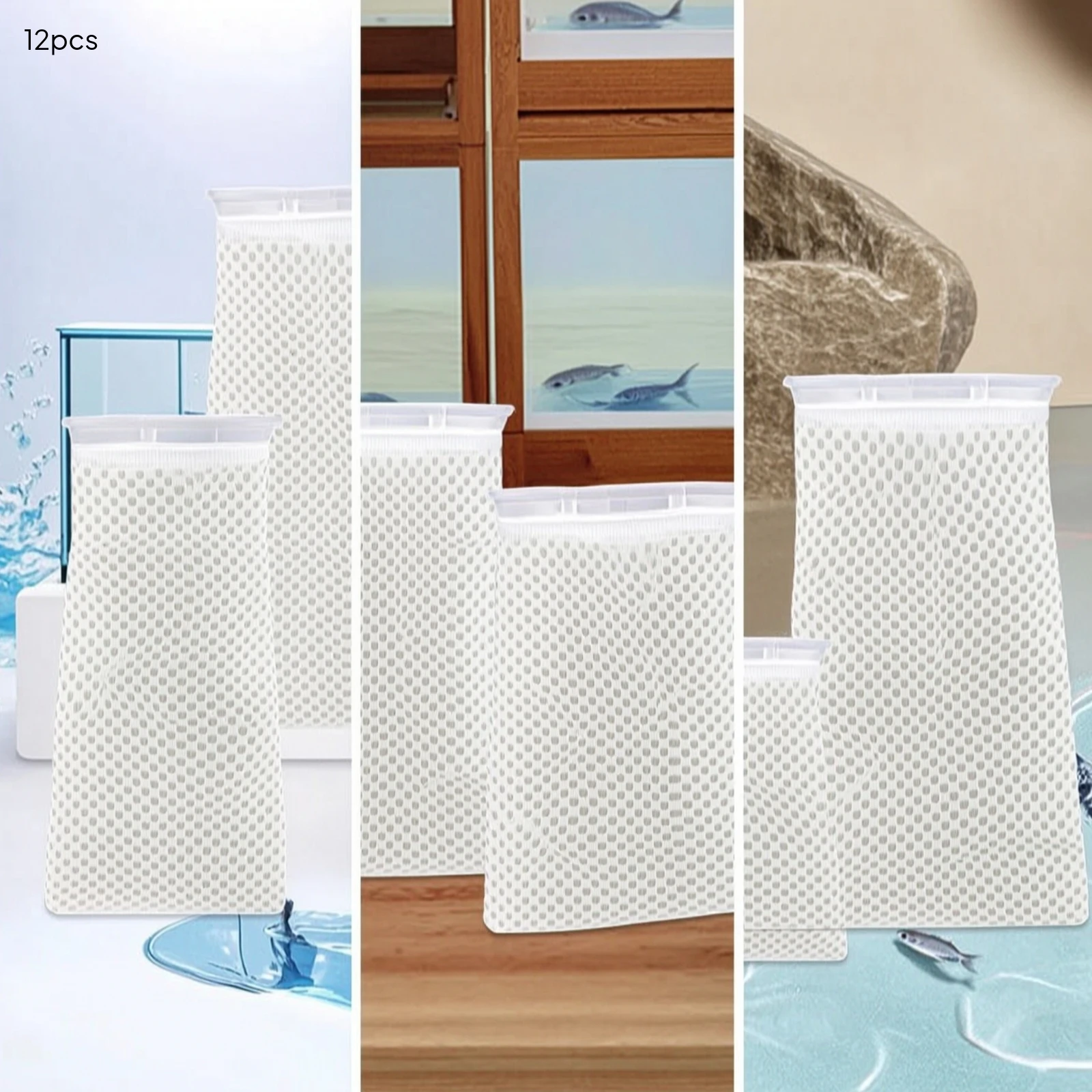 12 Pieces Aquarium Filter Bag with Rim Fine Mesh Aquarium Filter Bag Efficient Filtration Washable for Aquatic Keepers