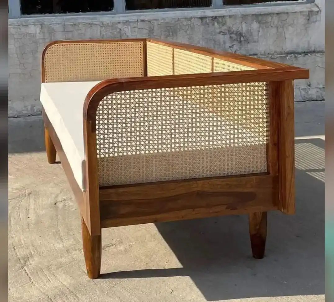 Modern Design Natural 3 Seater High Quality Indoor Rattan Bench Solid Wooden Long Bench for Garden and Cafe Shop Furniture view 2