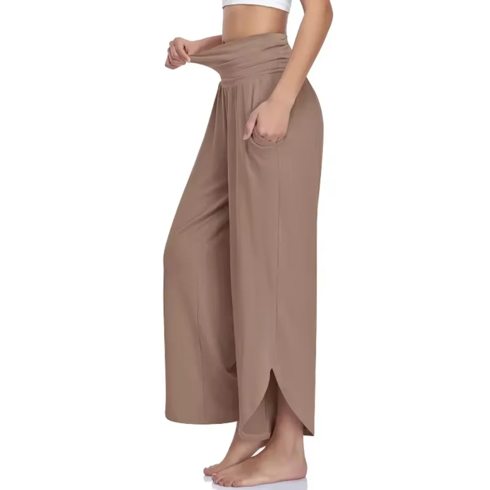 Fashion Plus Size Women\'s High-Waist Wide-Leg Casual Pants with Slanted Cuff