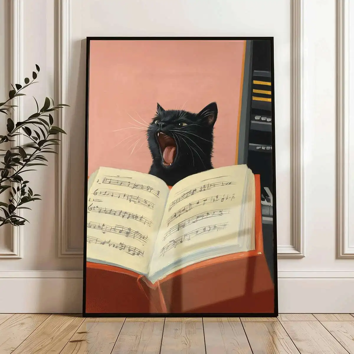 Vintage Singing Black Cat Music Sheet Canvas Poster Wall Art,2D Print Decor,Aesthetic Gift