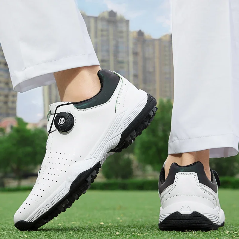 Trendy Style Mens Leather Golf Training Sport Shoes Black White Brown Youth Golfer Outside Grass Turf Exercise Golfing Shoes