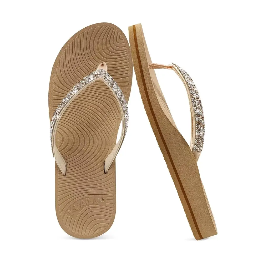 

Women's Rhinestone Flip Flops with Comfort Arch Support Yoga Mat Cushion Sandals Fashion Summer Beach Travel Orthotic Walkin