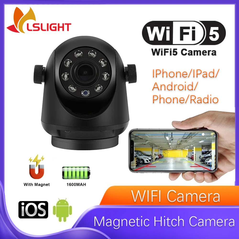 

Car Rear View Camerca 5G WIFI Magnetic Hitch HD Night Vision Wireless Backup Monitor Can Last For 8 Hours For Bus RV Truck Auto
