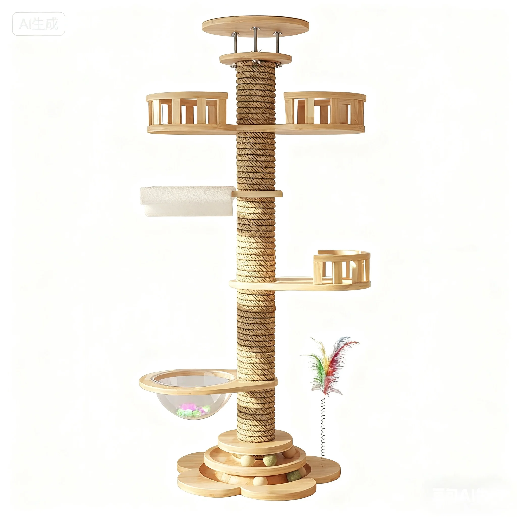 

Modern Large Solid Wood Cat Tree Floor-to-Ceiling Jumping Platform Climbing Frame Tower with Sisal Toys