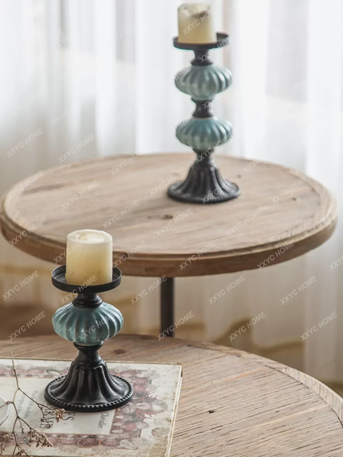 American retro wrought iron small round table B & B coffee table decoration round corner table