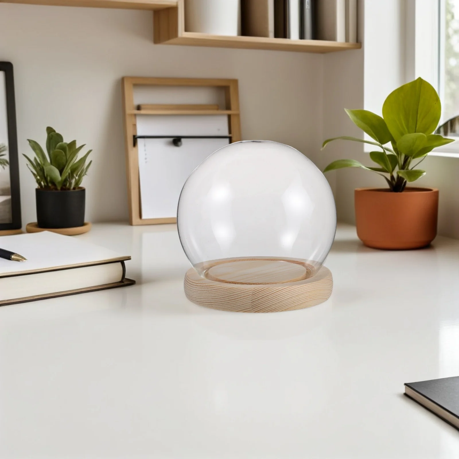 

1 set Round Glass Display Dome Transparent Dust-Proof Cover For Preserved Flowers Eternal Flower Arrangements Small Wood Base