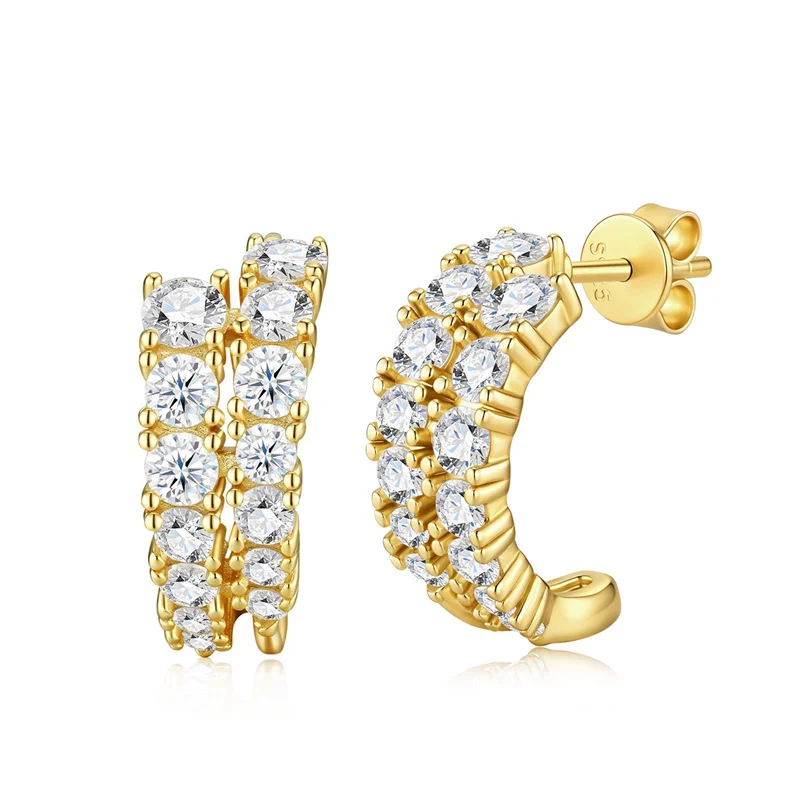 ZFSILVER Fashion s925 Silver Moissanite Classic Trendy Dangle Golden Shape U Earring Charm Women Accessories Jewelry Gift E17896