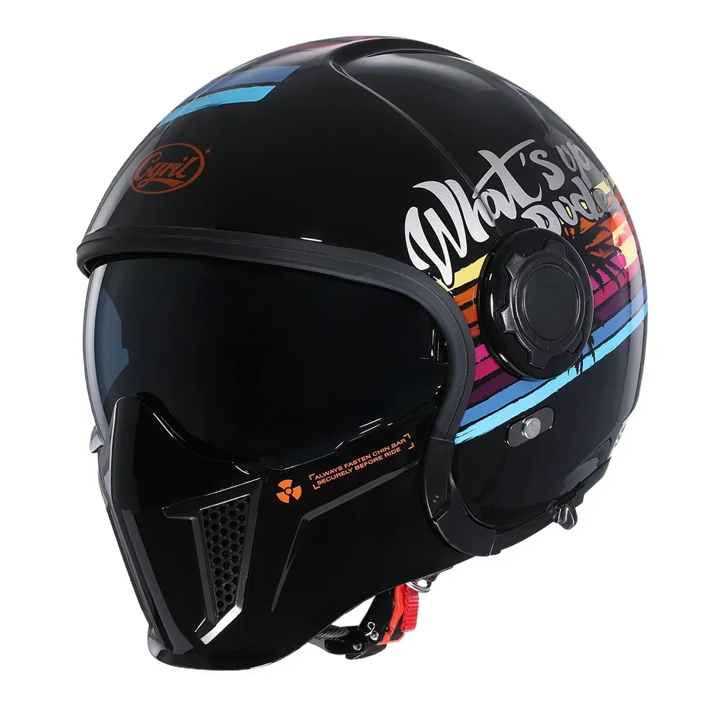 3/4 Tam yüz Açık Yüz Kask CYRIL Motosiklet Sokak Bisikleti Kaskları Yetişkinler İçin Dahili Renkli Güneşlik DOT Onaylı