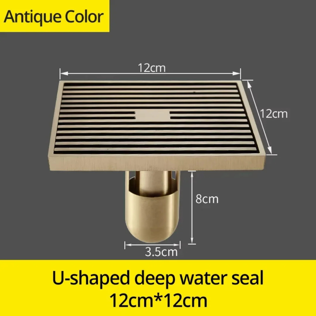 Antique Bronze Carved 12X12 CM Floor Drain Brass Shower Floor Drain Total Brass Square Floor Drain Screen Cover Grille Drain