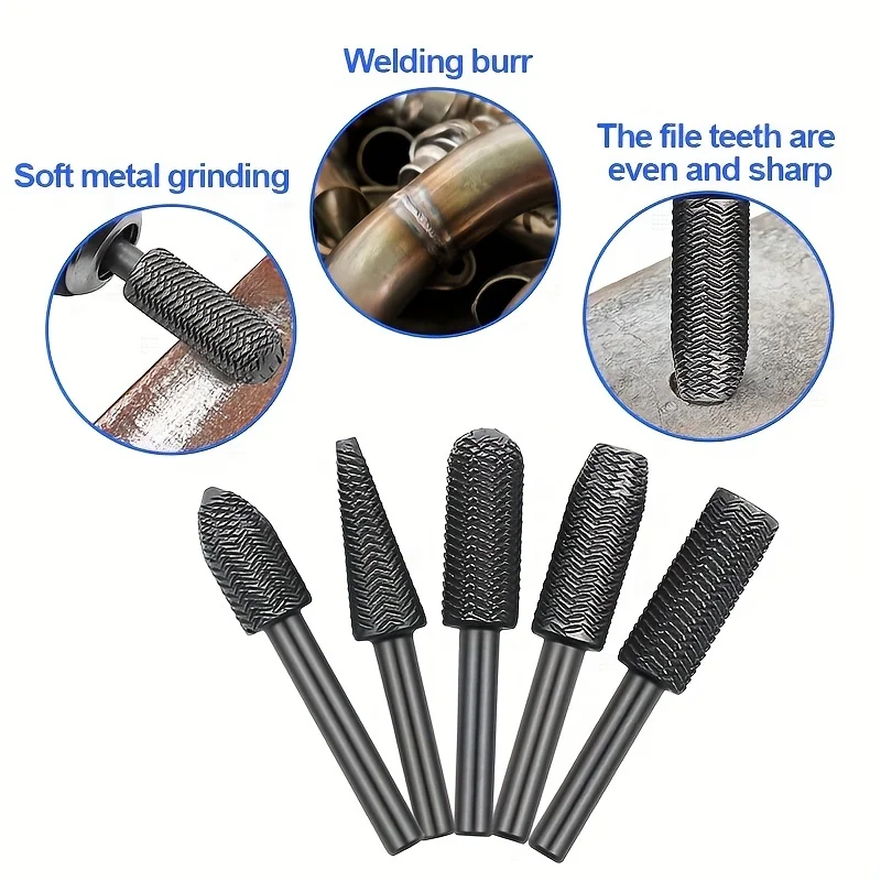 5 stücke Premium-Hartmetall-Grat-Set-Hoch geschwindigkeit schneiden, Holz schnitzerei, Dreh-Raspel-Bohrer feilen für die Holz bearbeitung, Zimmerei, Gravur – Detail 4