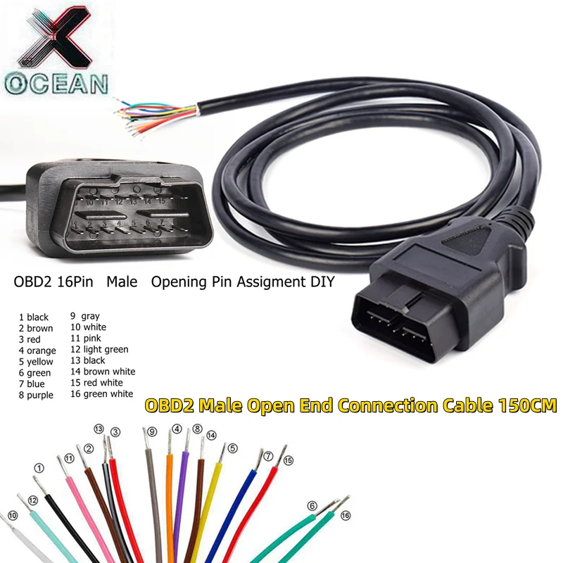 

OBD Cable OBDII Eobd OBD2 16-Pin OBD 2 Adapter Open Male Cable 16-Pin Male Plug Connector For Elm327 Extension Adapter 10pc