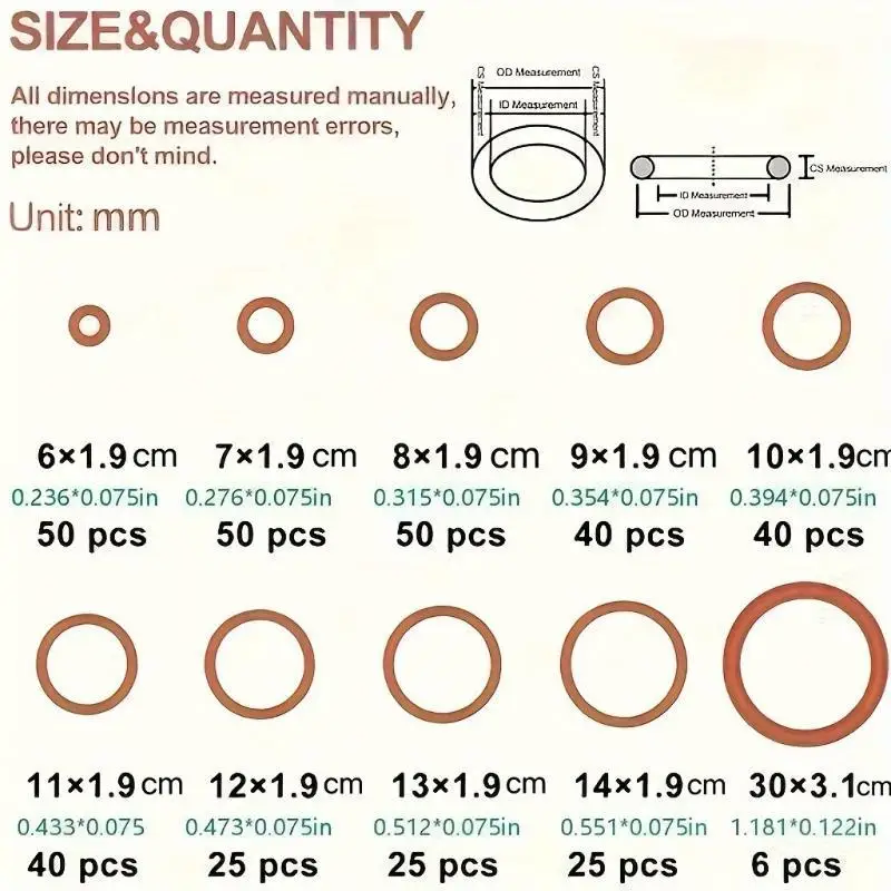 Silicone O-Ring Gasket Assortment 351Pcs 10 Sizes with Storage Box Universal Fit for Car Plumbing Pipeline Repair Jobs