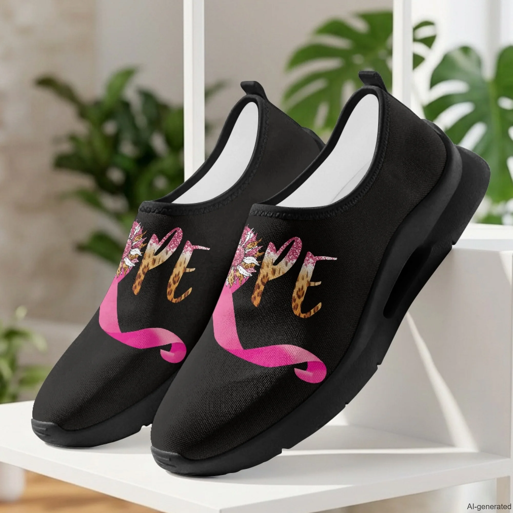 XIXIRIMIDO Medical Shoes for Women Nurse Casual Shoes Slip On Walking Shoes Pink Ribbon Breast Cancer Shoes Men Mesh Sneakers