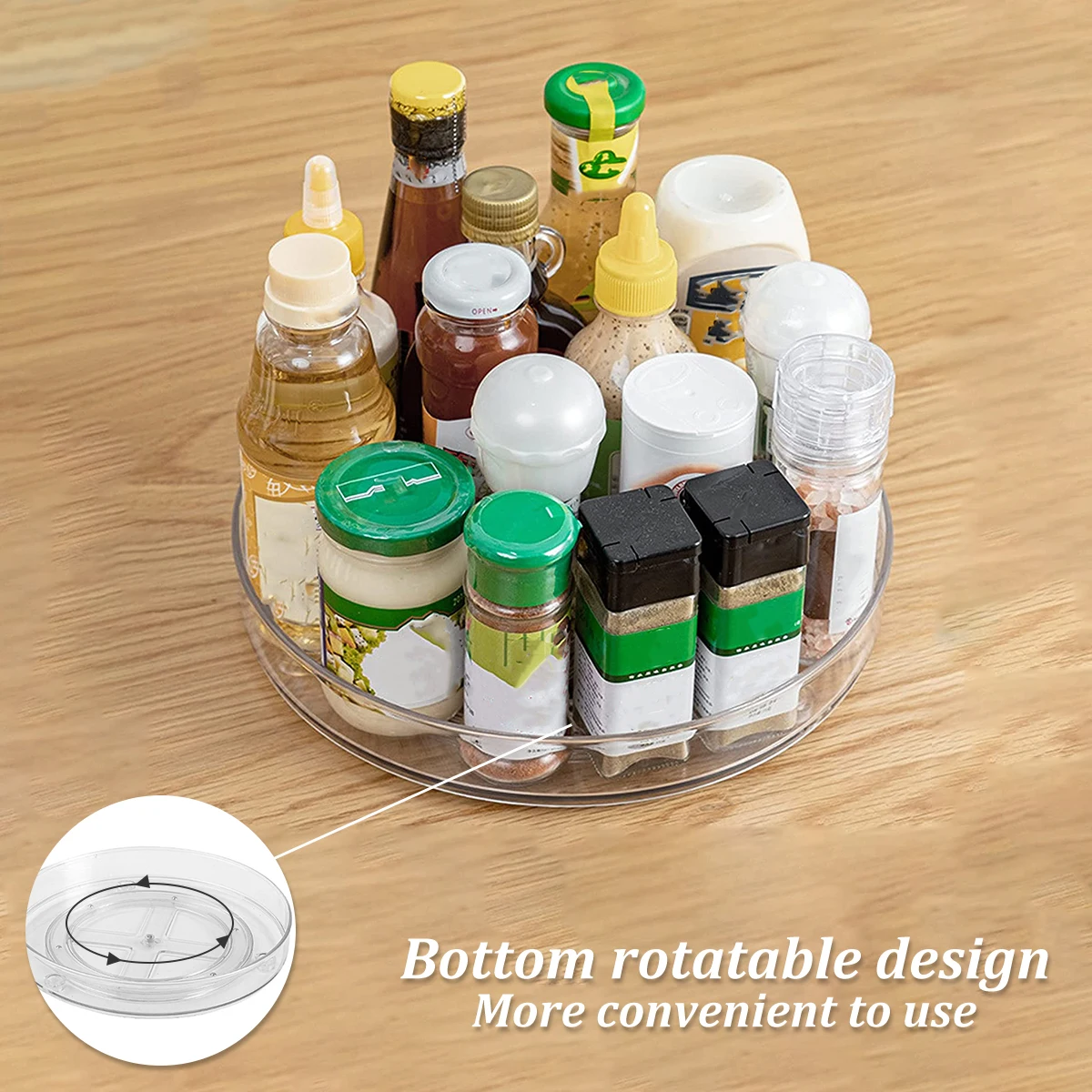 360 Rotation Cabinet Turntable Organizer Kitchen Storage Spice Rack Drink Cosmetic Condiment Storage Rack Rotating Tray Shelf