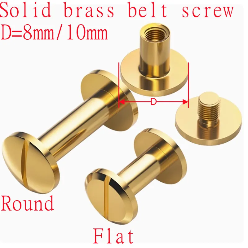 

10sets Solid Brass Belt screw Binding Chicago book Screws Nail Stud Rivets For Photo Album Leather Craft Studs head 8mm /10mm