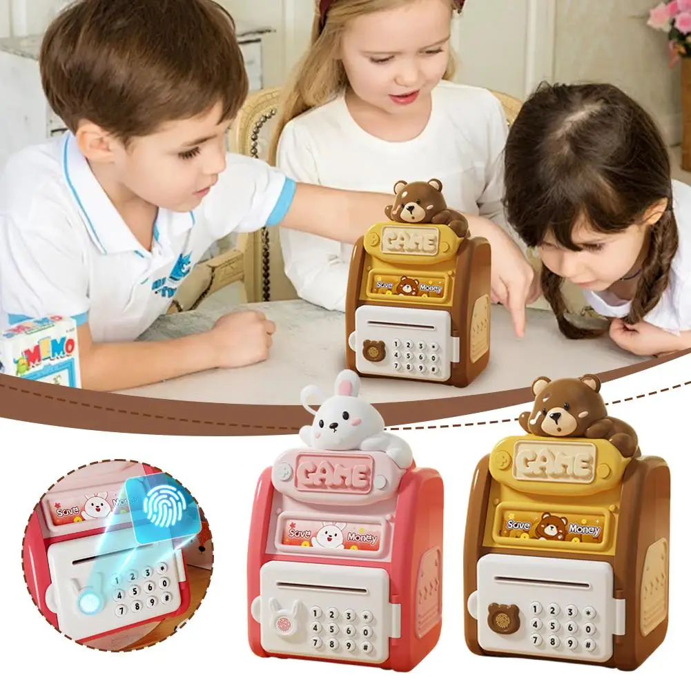 Machine ATM simulée pour enfants, coffre-fort, banque d'argent, mot de passe par empreinte digitale, cadeau d'anniversaire pour garçons et filles