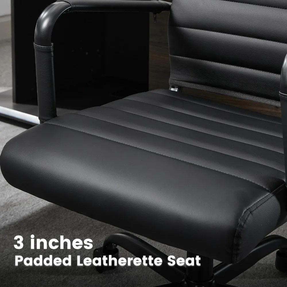 Leather Office Desk Chairs, Wheels-equipped Conference Room Seating, Modern Executive Computer Chairs with Arms for Guest Comfor