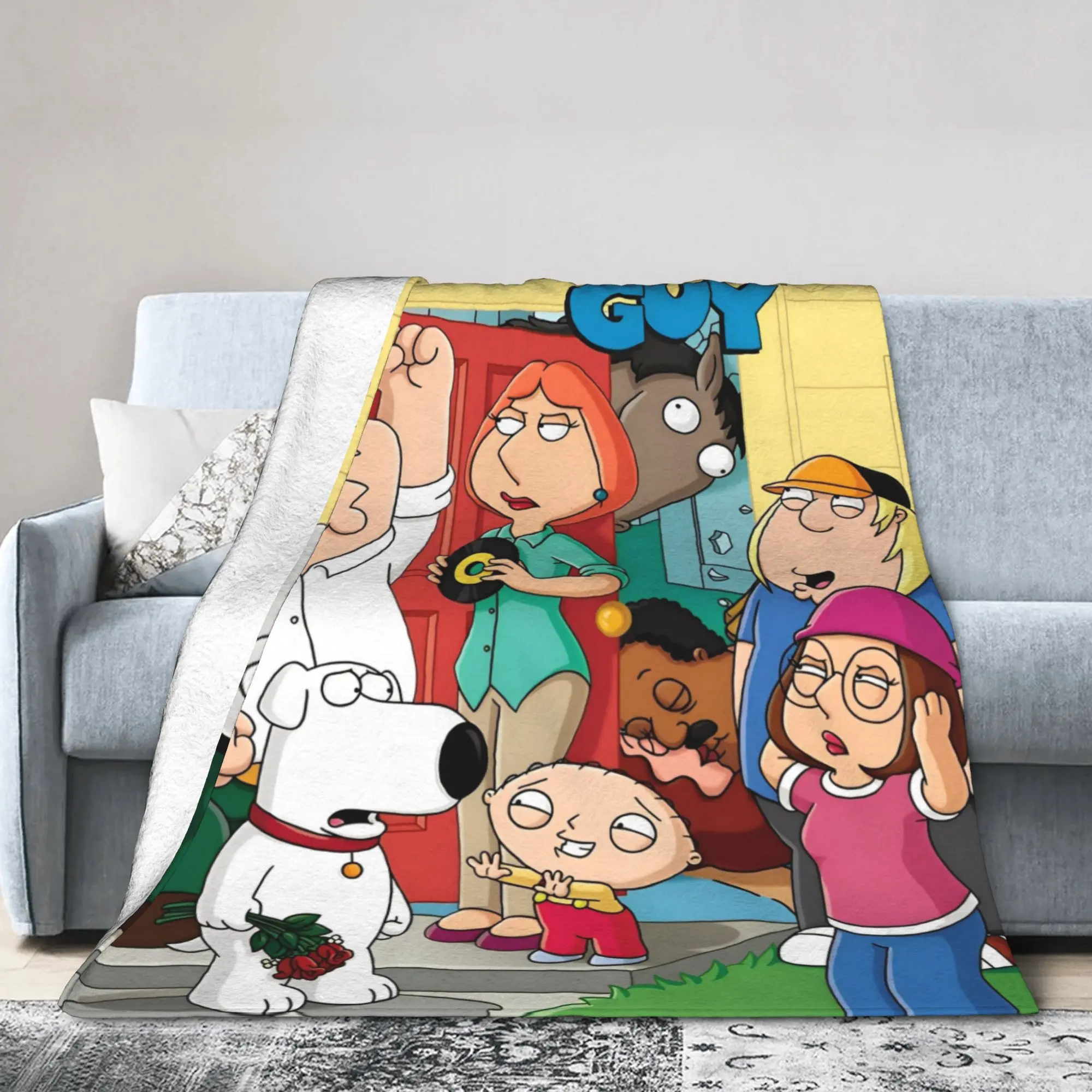 Families Cartoon Peter Griffin Guys Knitted Blankets Funny TV Flannel Throw Blanket Bedding Rug Piece Thin Bedspread Breathable