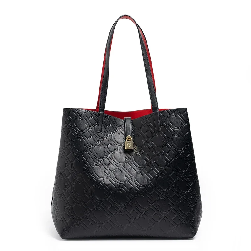 

CH Solid Color Women's Bucket Bag Classic Luxury Letter Printing Simple Commuting Large Capacity Women's Handbag