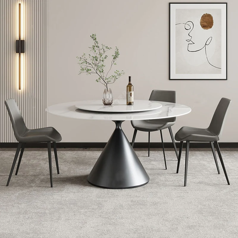 

Rock Plate Dining Table Black Italian Minimalist Luxury Round Table Household Small and Medium Sized Round Marble