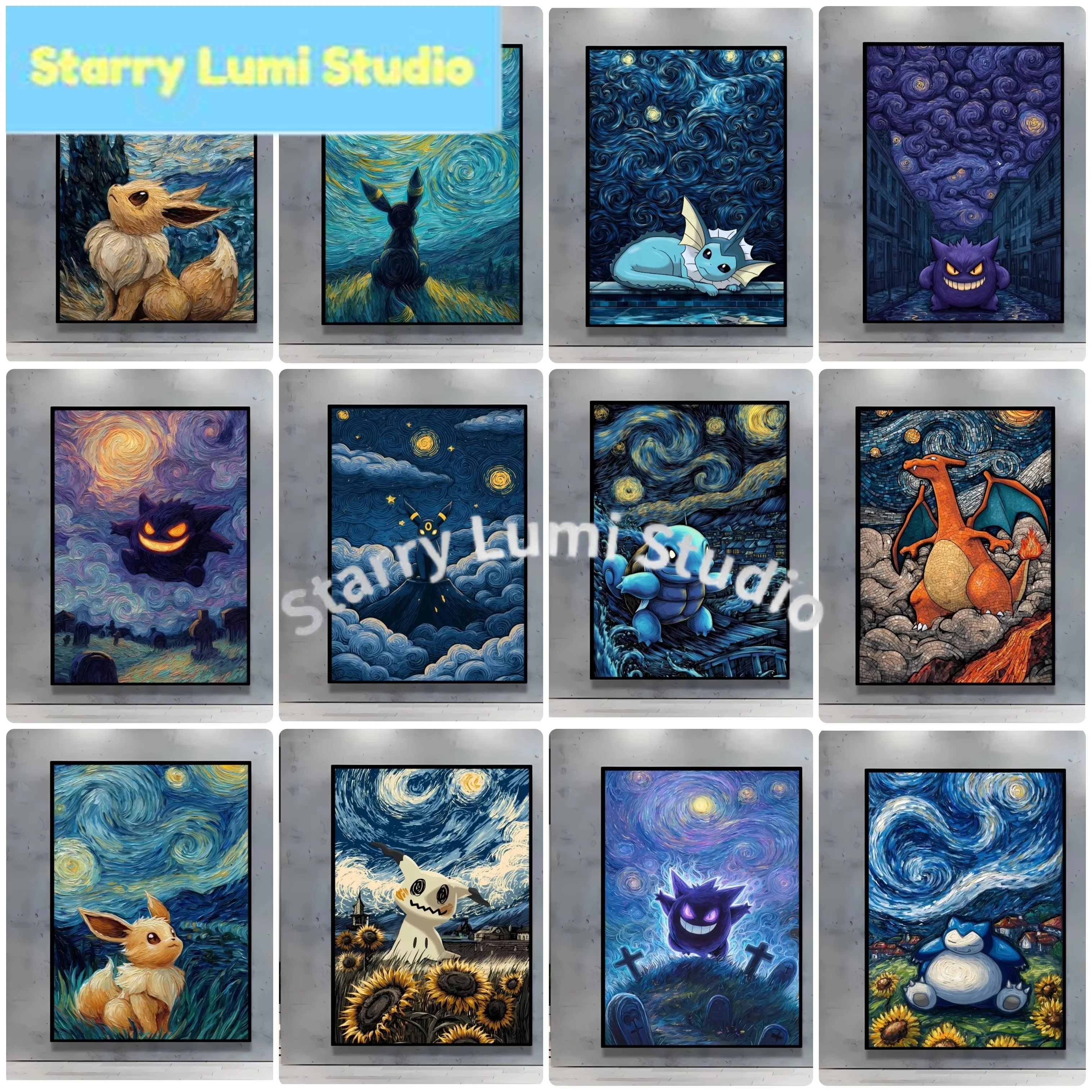 

Pikachu Snorlax Van Gogh Themed Art Diamond Painting Mosaic Diamond Embroidery Handmade Art Exquisite Gift Home Decoration