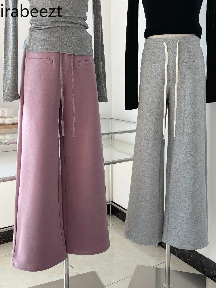 Daily Wear Purple/grey/black Casual Pants Slight Strech Streetwear Women Pantalon Mujer Elasticado Loose Straight Trousers