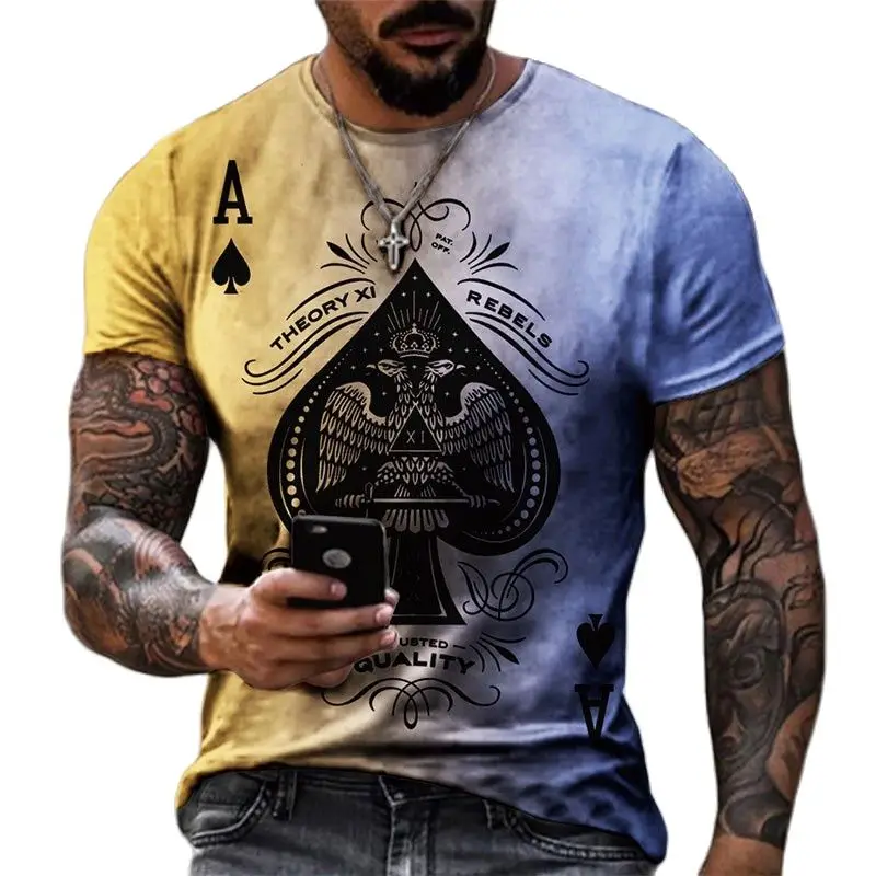 Summer T Shirt For Men Ace Of Spades Card 3D Print Short Sleeve Male Trendy Retro Casual Streetwear Oversize Tees Unisex Clothes