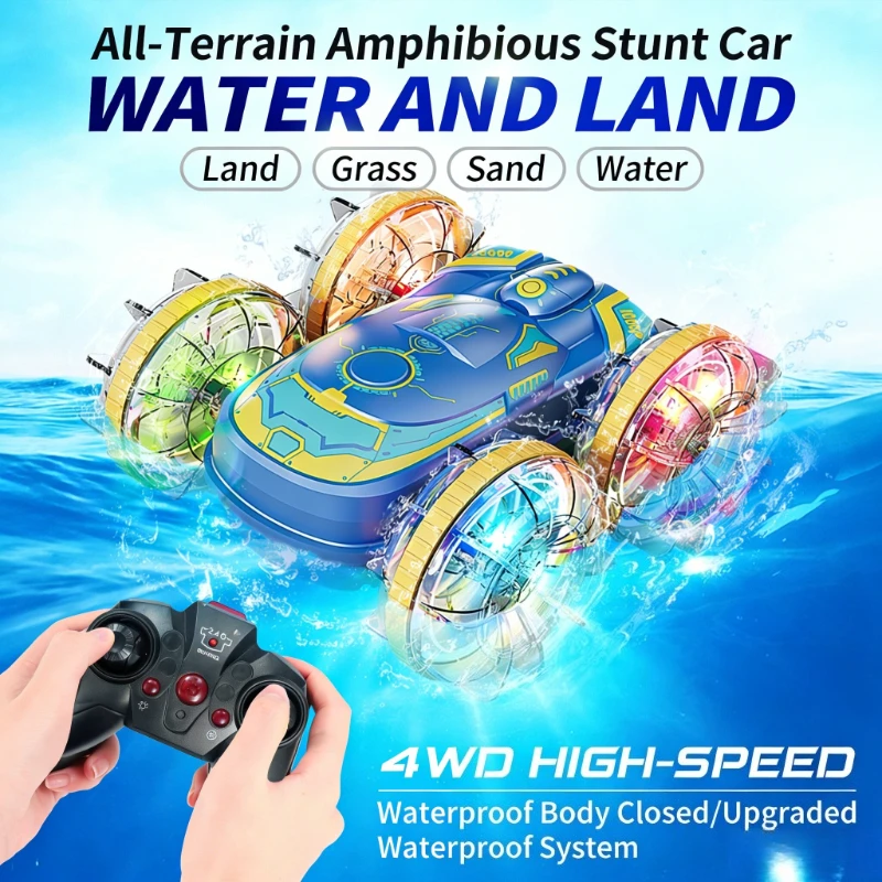 

JC04P Mini Amphibious RC Car Transparent Light Wheels 4WD Gesture Sensing Stunt Car Kids Toy
