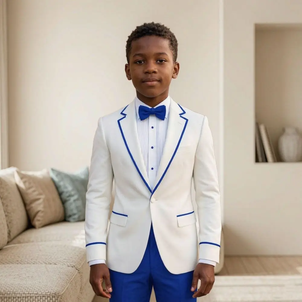 White Boy Suits for Wedding Notch Lapel Piping Details Formal Slim Fit 2 Pieces Classic Child Suit for Prom Party Fashion 2026