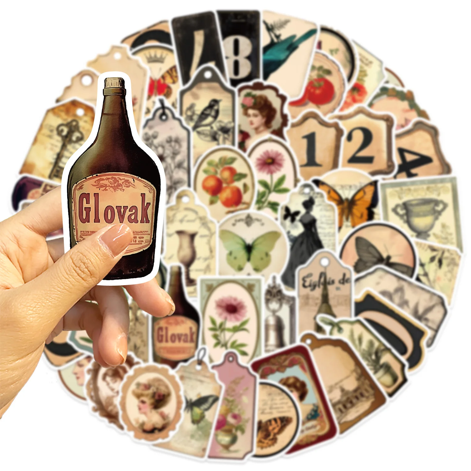 50 stks Retro Vlinder Bloem Stickers Decals Voor Telefoon Laptop Koffer Scrapbook Gitaar DIY Esthetische Stickers Creatieve Geschenken