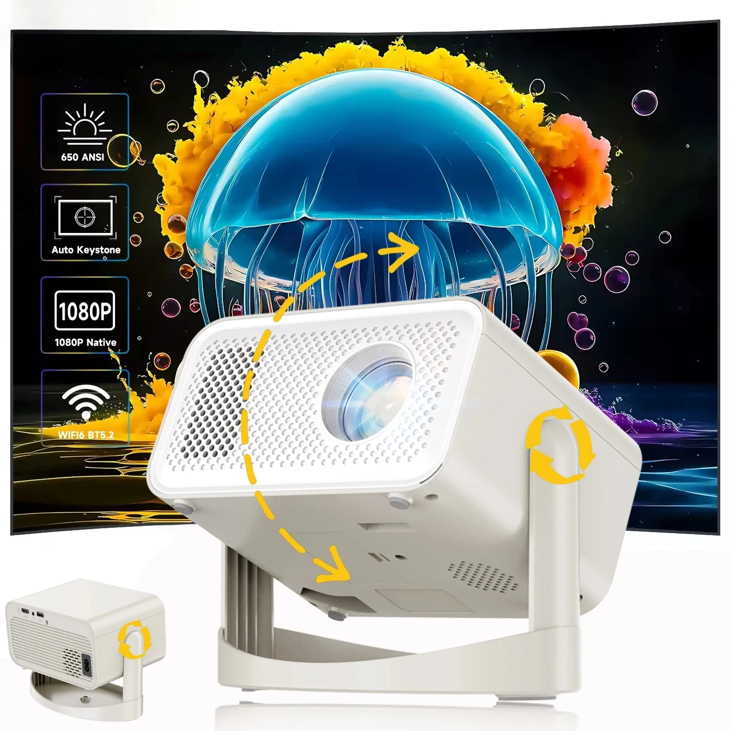 

HT23 Plus 4K Native Portable Projector 1080P Auto Focus Keystone Correction BT5.2 Android 11 WIFI6 360° Home Cinema