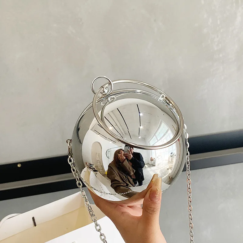 New Acrylic Ball Bag Women\'s Evening Bag Transparent Mirror Surface Chain Shoulder Crossbody Trendy Prom Party Messenger Bag