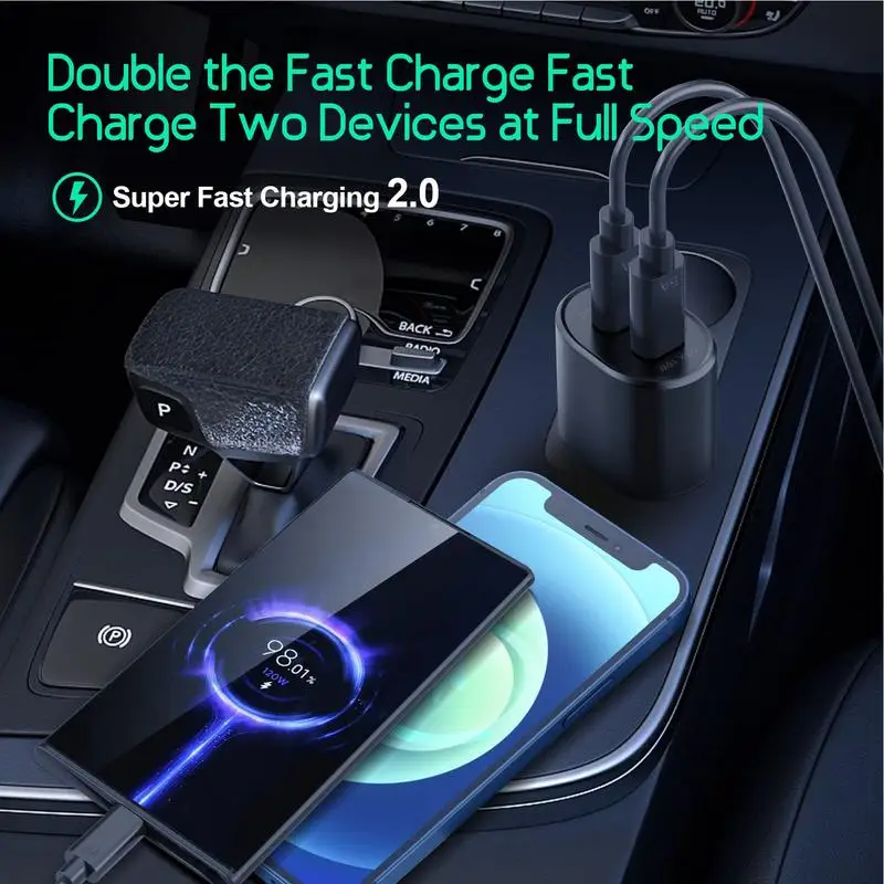 Car Phone Charger 2-Port Mobile Phone Charger With Cable Phone Charger Car Charger For Phone Camera Laptop