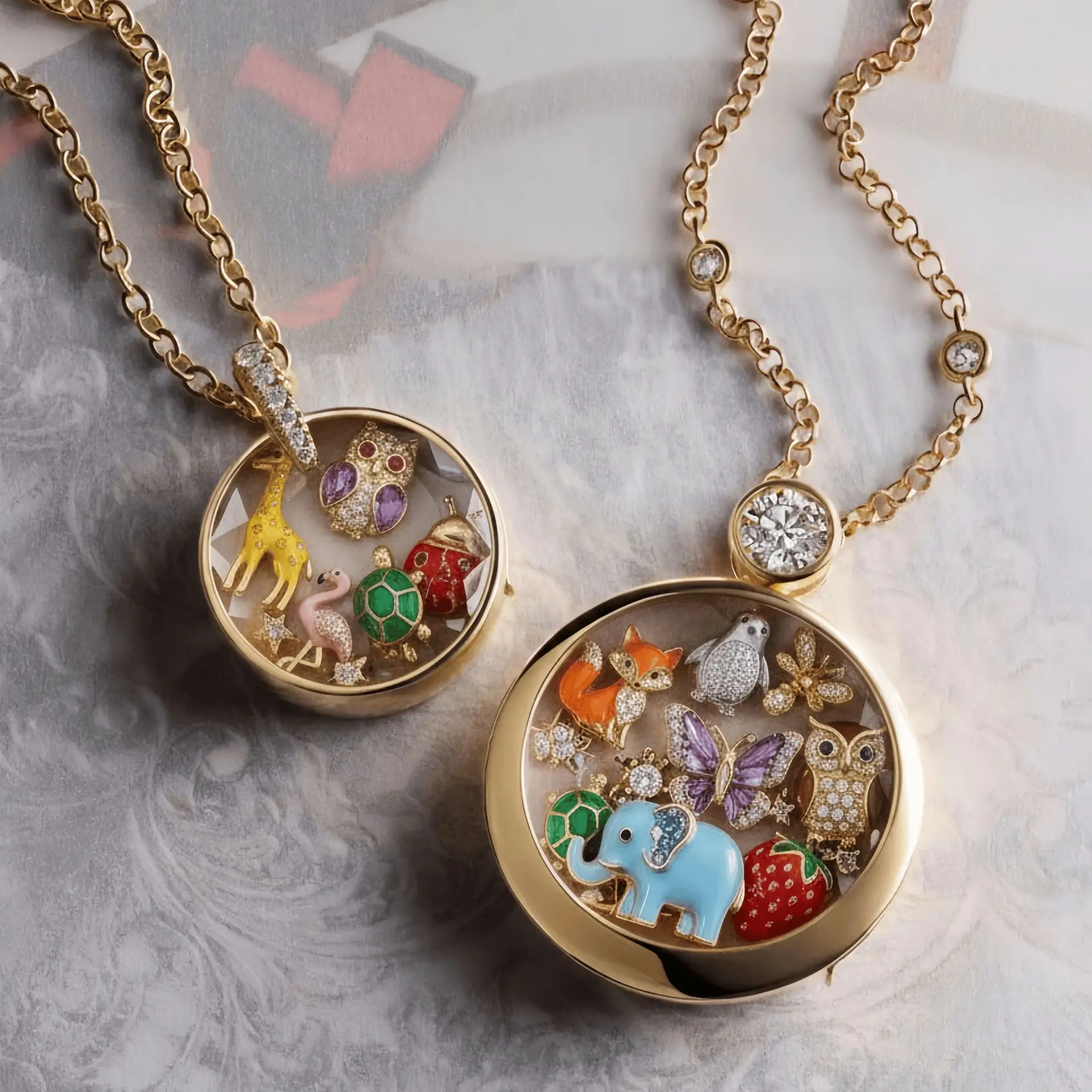 

European and American cross-border glass opening and closing necklerfly oil dripping animal copper