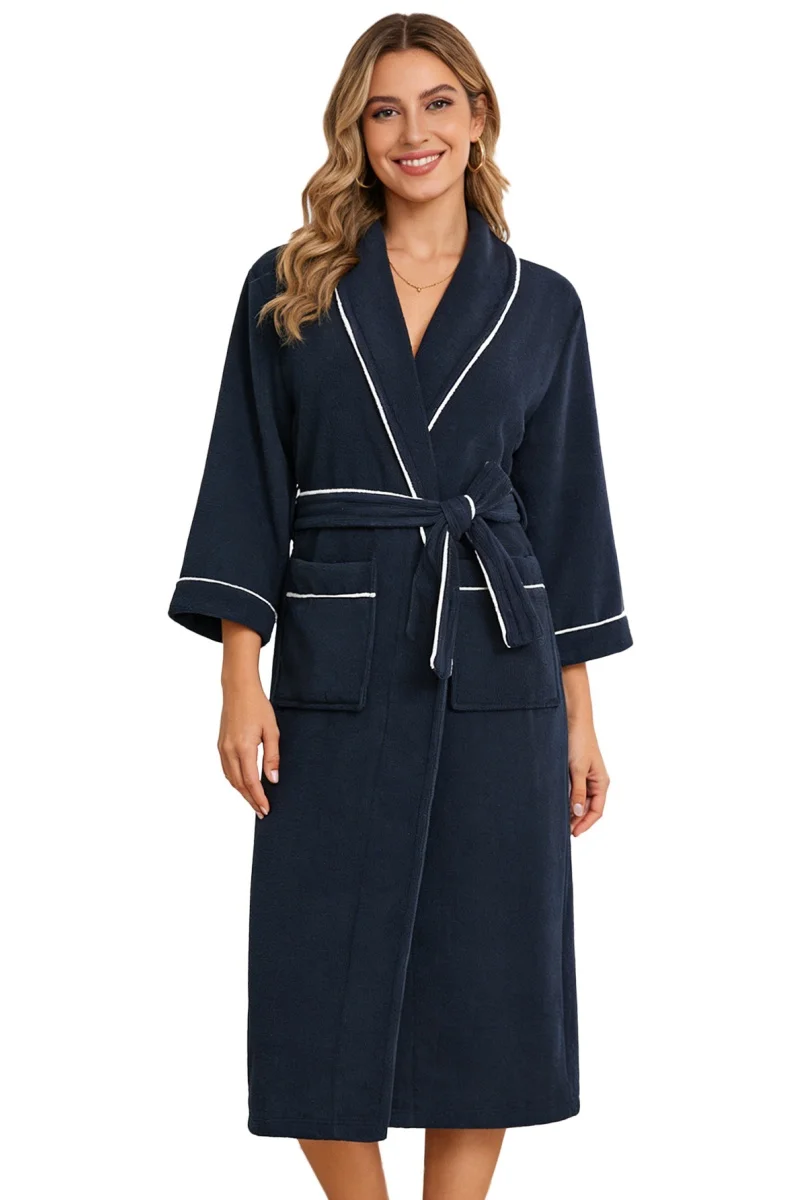 Women's Terry Cloth Bathrobe, Soft Absorbent Cotton Spa Robe with Pockets, Hotel Style White Dressing Gown for Ladies Loungewear