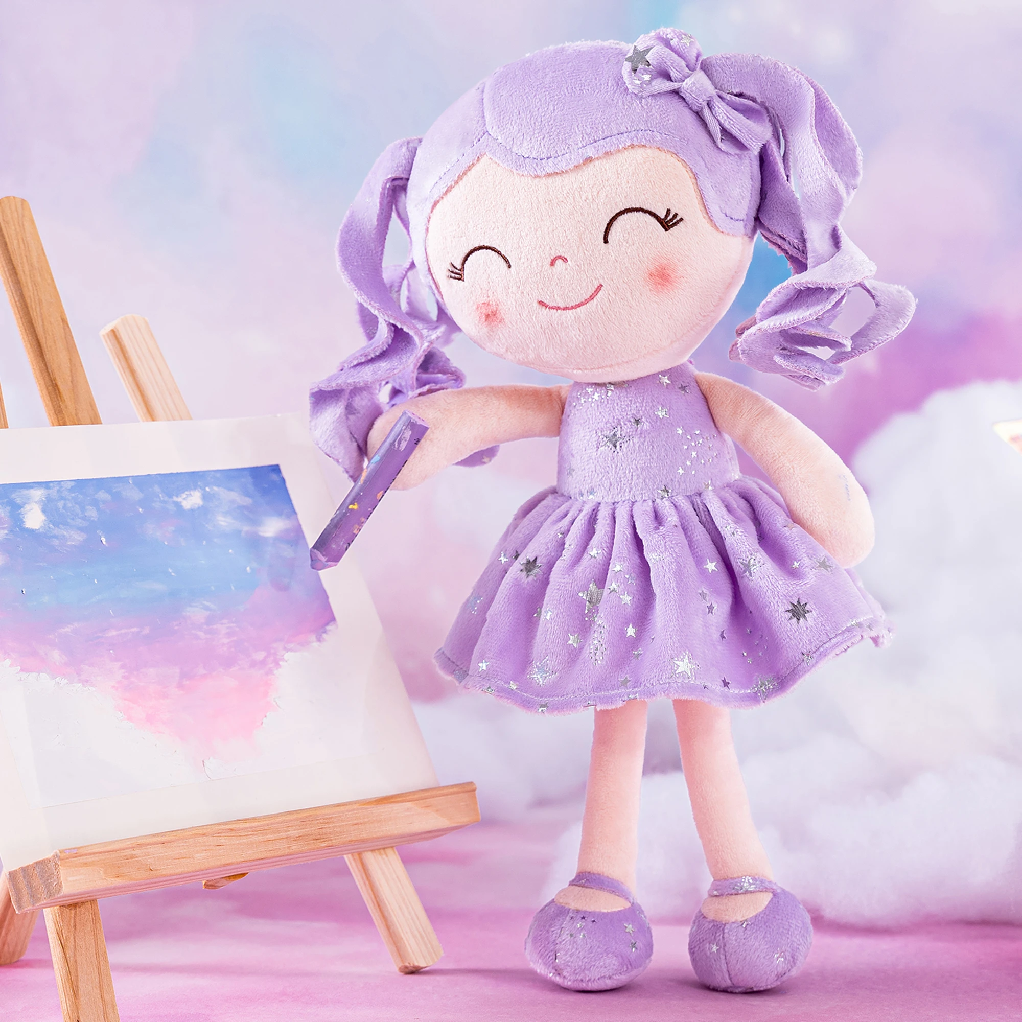 Baby Doll Curly Hair Starry Sky Series, Christmas Gifts Ideas Baby's first Birthday Gift Purple