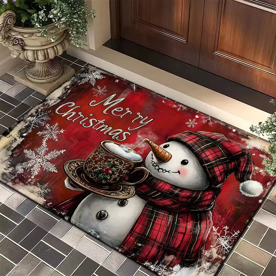 VIKAMA Christmas Cartoon Welcome Doormat—Noise-Reducing, Soft and Warm Bathroom, Toilet, and Bedroom Entryway Rug for Home Decor